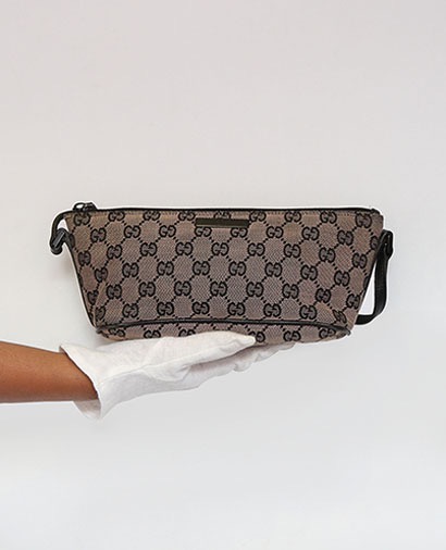 Boat Pochette, &pound;60, Handbags, Beige/Black, Canvas/Leather, Front view